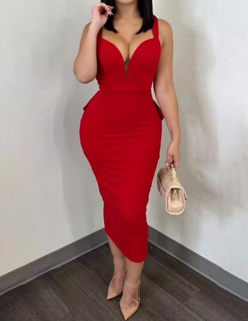 Elegant Dresses for Women Sexy Plunge Ruffle Hem Backless Party Dress 2023 Autumn Summer Spring Fashion Casual