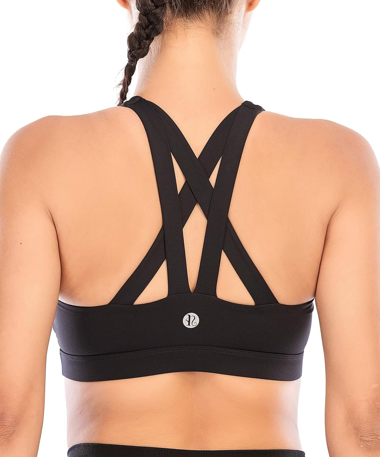 Sports Bra for Women, Criss-Cross Back Padded Strappy Sports Bras Medium Support Yoga Bra with Removable Cups